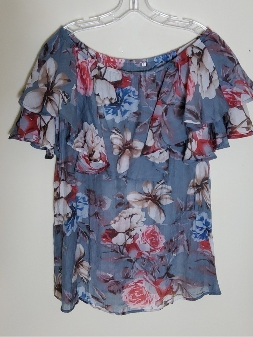 Floral Off-Shoulder Ruffle Top - Blue - Picture 2 of 2